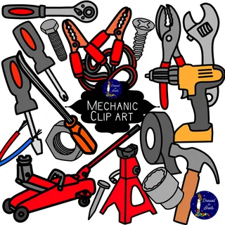 Mechanic Tools Clip Art – 42-Image Color & B&W Set – cover