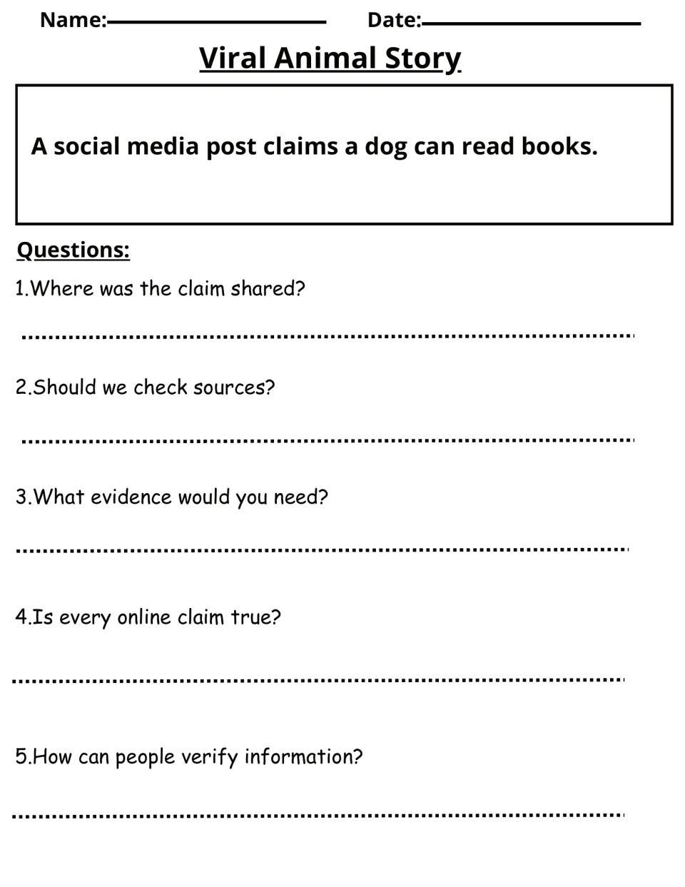 Viral Animal Story: students question a social media post claiming a dog can read books and explain how to verify it