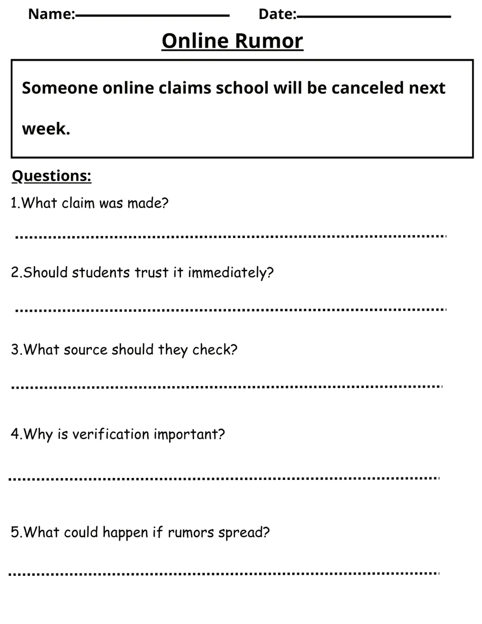 Online Rumor: students weigh an online claim that school is canceled next week and name a source to check it