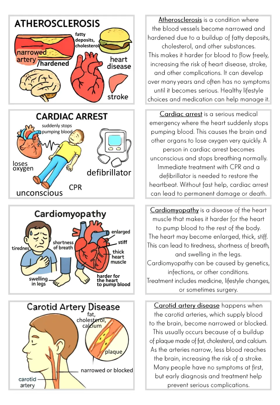 Card pairs for atherosclerosis, cardiac arrest, cardiomyopathy, and carotid artery disease