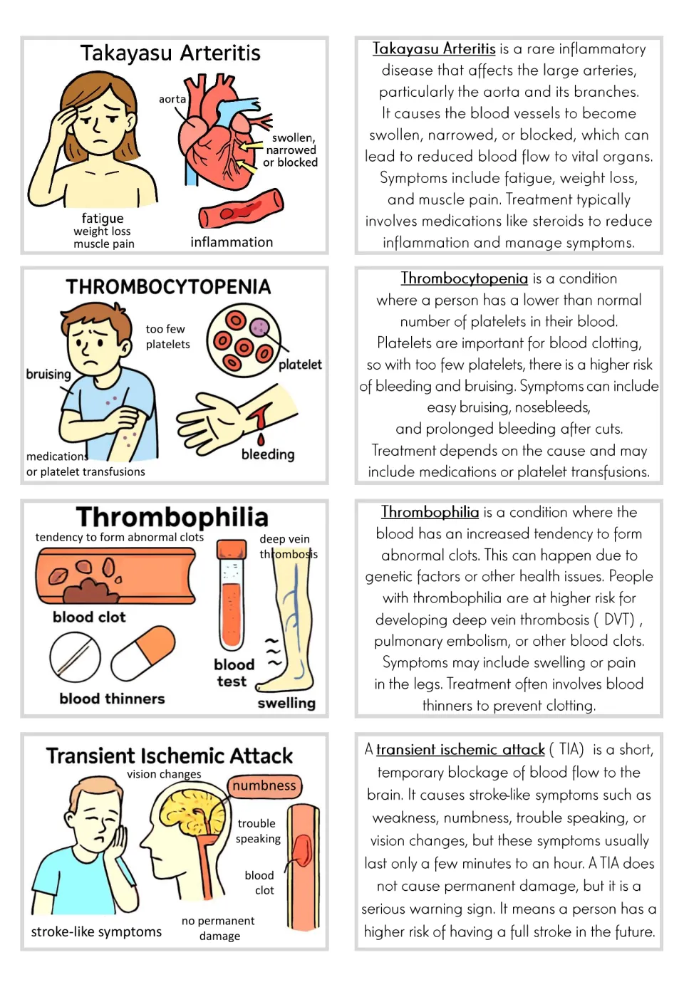 Card pairs for Takayasu arteritis, thrombocytopenia, thrombophilia, and transient ischemic attack