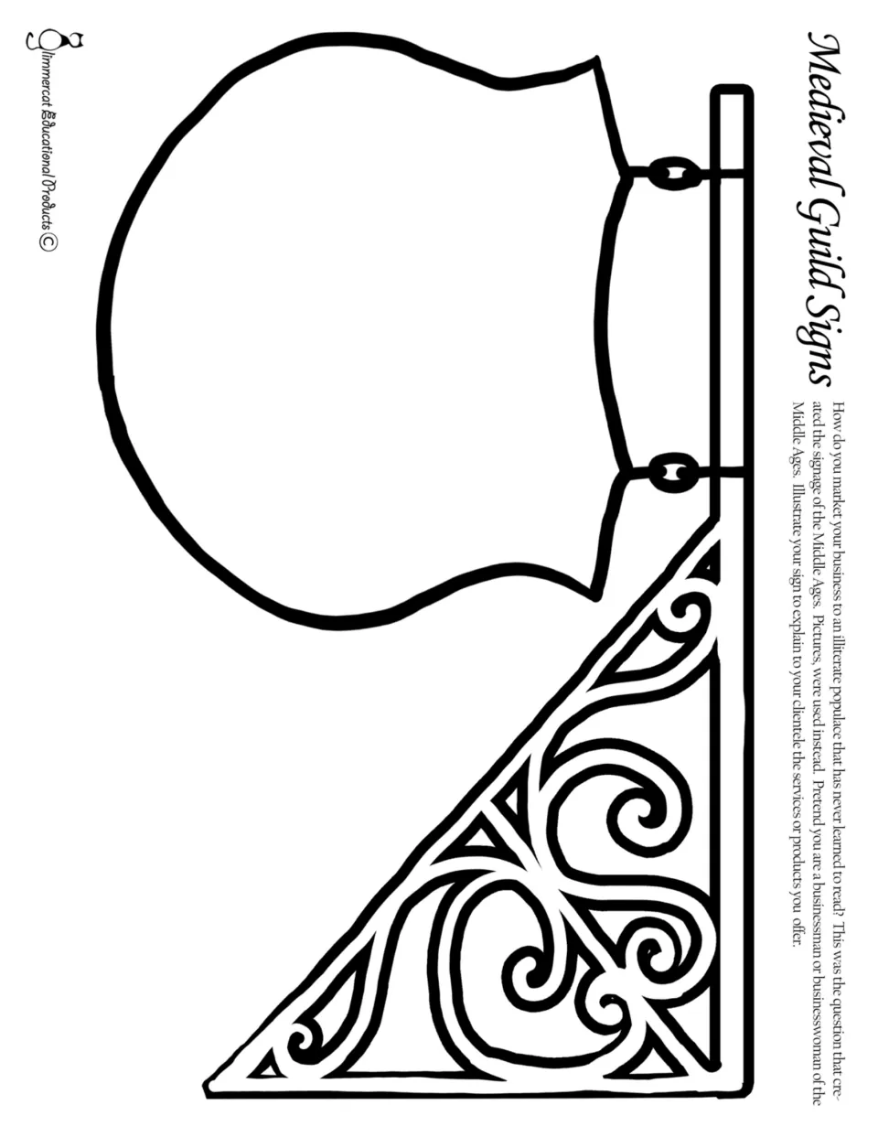 Second medieval guild sign template provides a shield-shaped sign for illustrating products or services