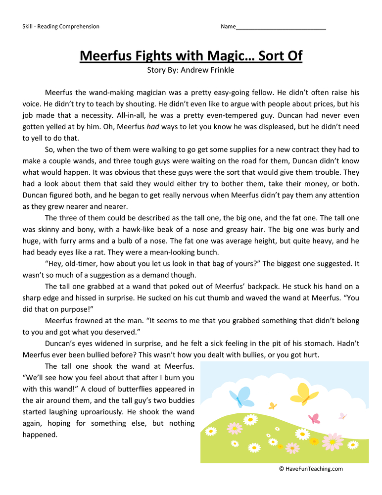 Meerfus Fights with Magic Sort Of Reading Comprehension Worksheet teaching resource preview
