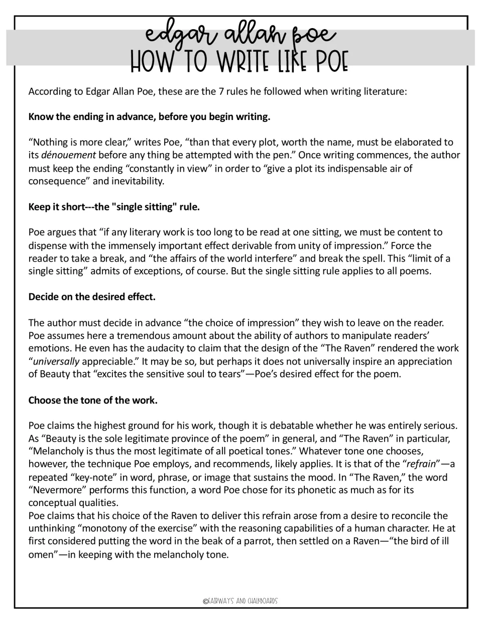 Poe writing article, part 1: plan the ending, keep it short, decide the desired effect, and choose the tone