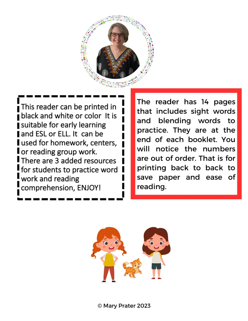 Reader instructions explain color or black-and-white printing, back-to-back assembly, and three added resources