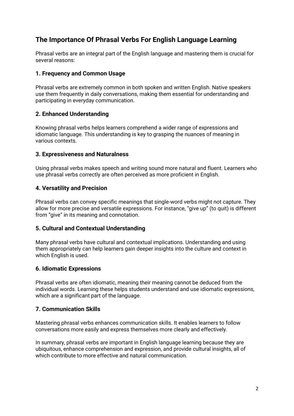 Why phrasal verbs matter: seven reasons, from frequency and idioms to communication, for learners to read and discuss