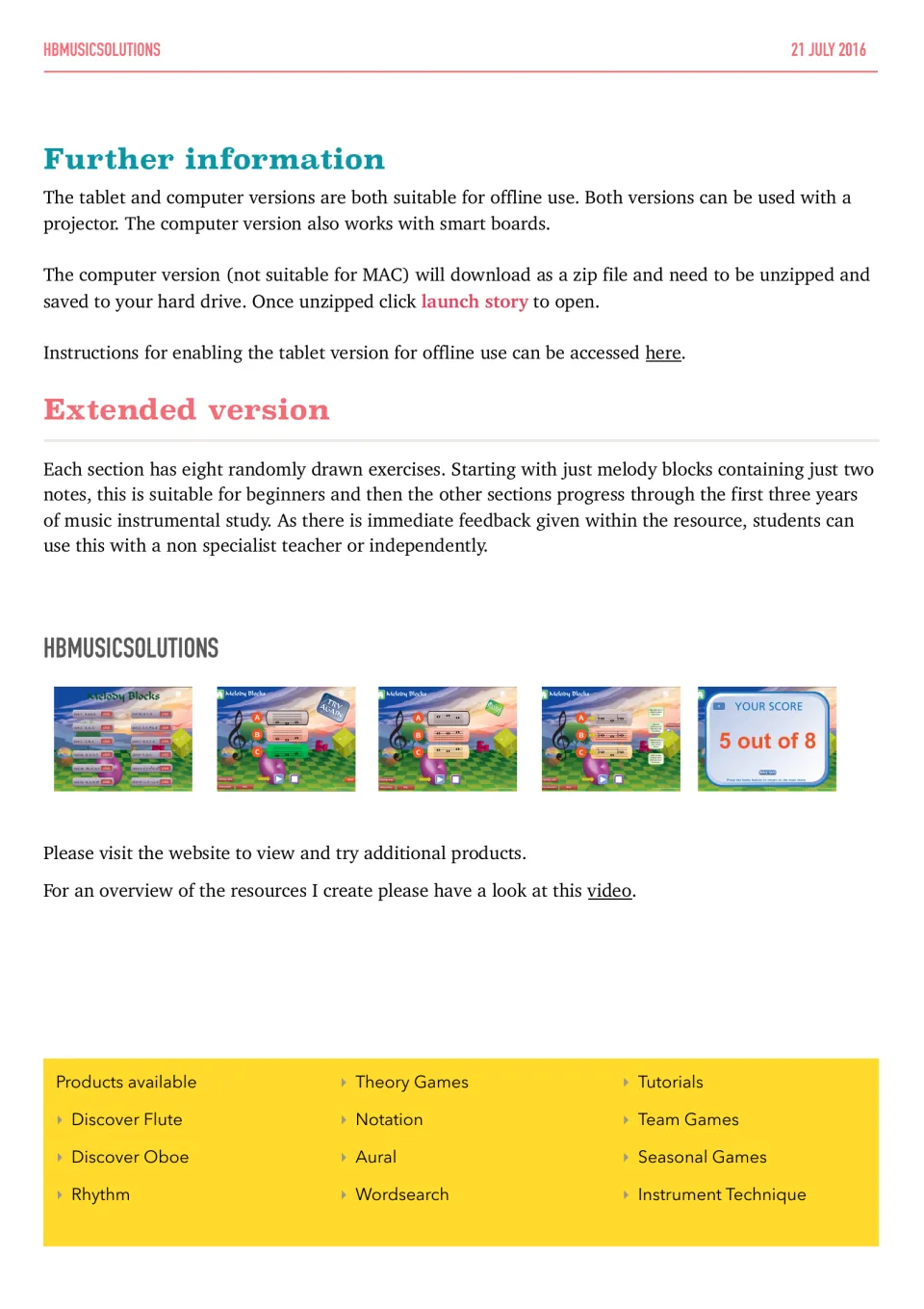 Setup notes for offline, projector and smart board use; extended version has eight random melody exercises per section