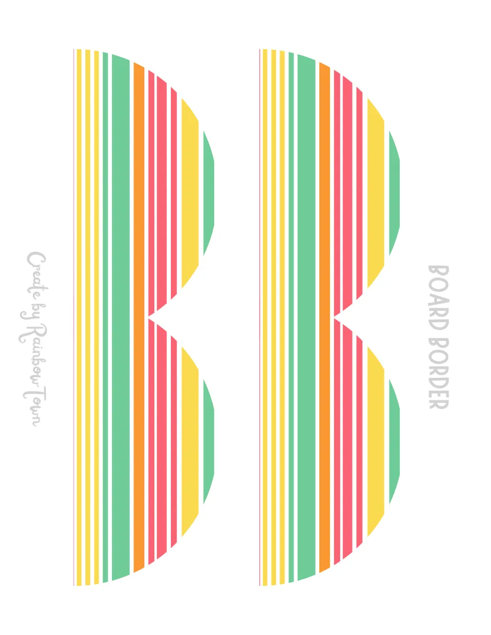 Scalloped border pieces: two striped half-circle strips in green, yellow, orange and pink to cut out and line a board