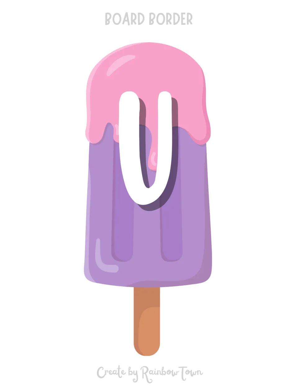Popsicle letter U: purple ice pop with pink dripping topping and a white U, a full-page letter for a big display title