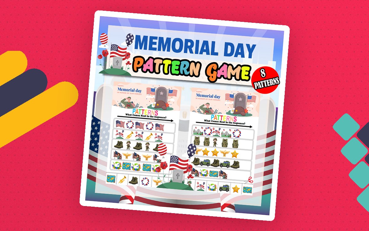 Memorial Day Finish the Pattern Worksheets Activity Puzzles for Pre an teaching resource preview