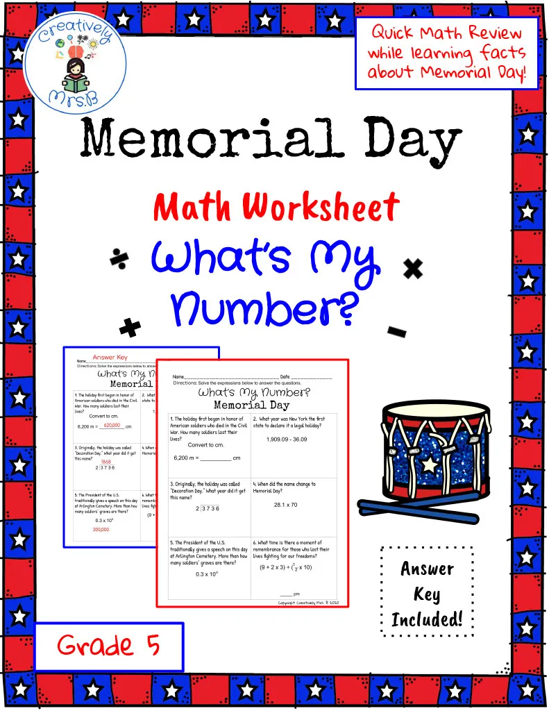 Memorial Day Math Trivia Worksheet – cover