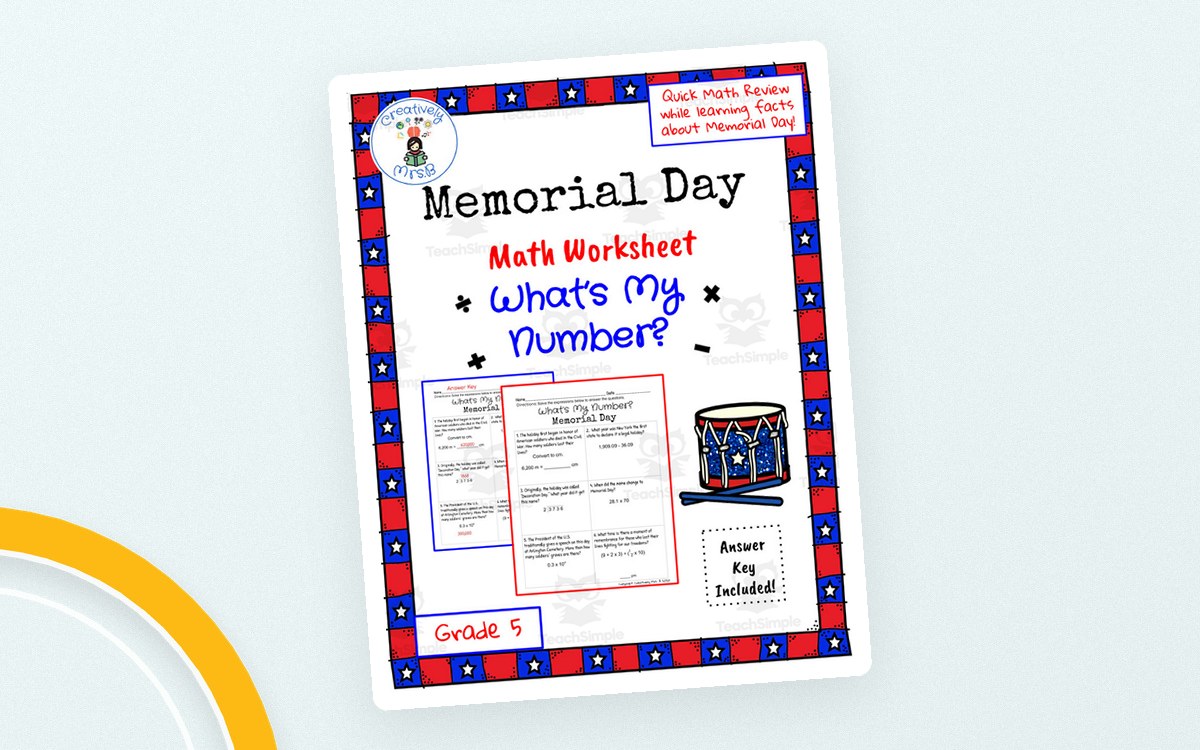 Memorial Day Math Trivia Worksheet teaching resource preview