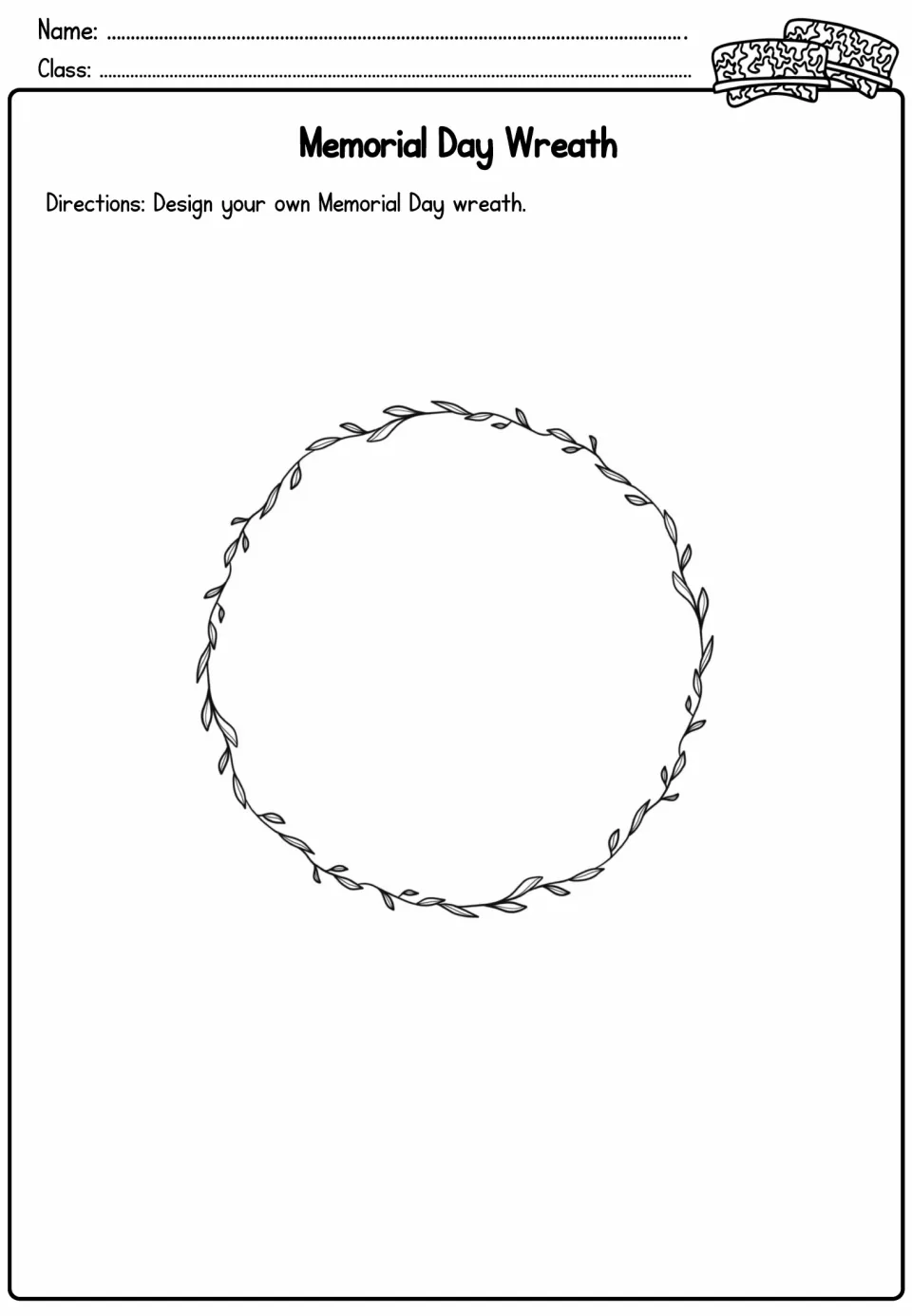 Memorial Day wreath design: students decorate a plain leafy vine circle to turn it into their own remembrance wreath