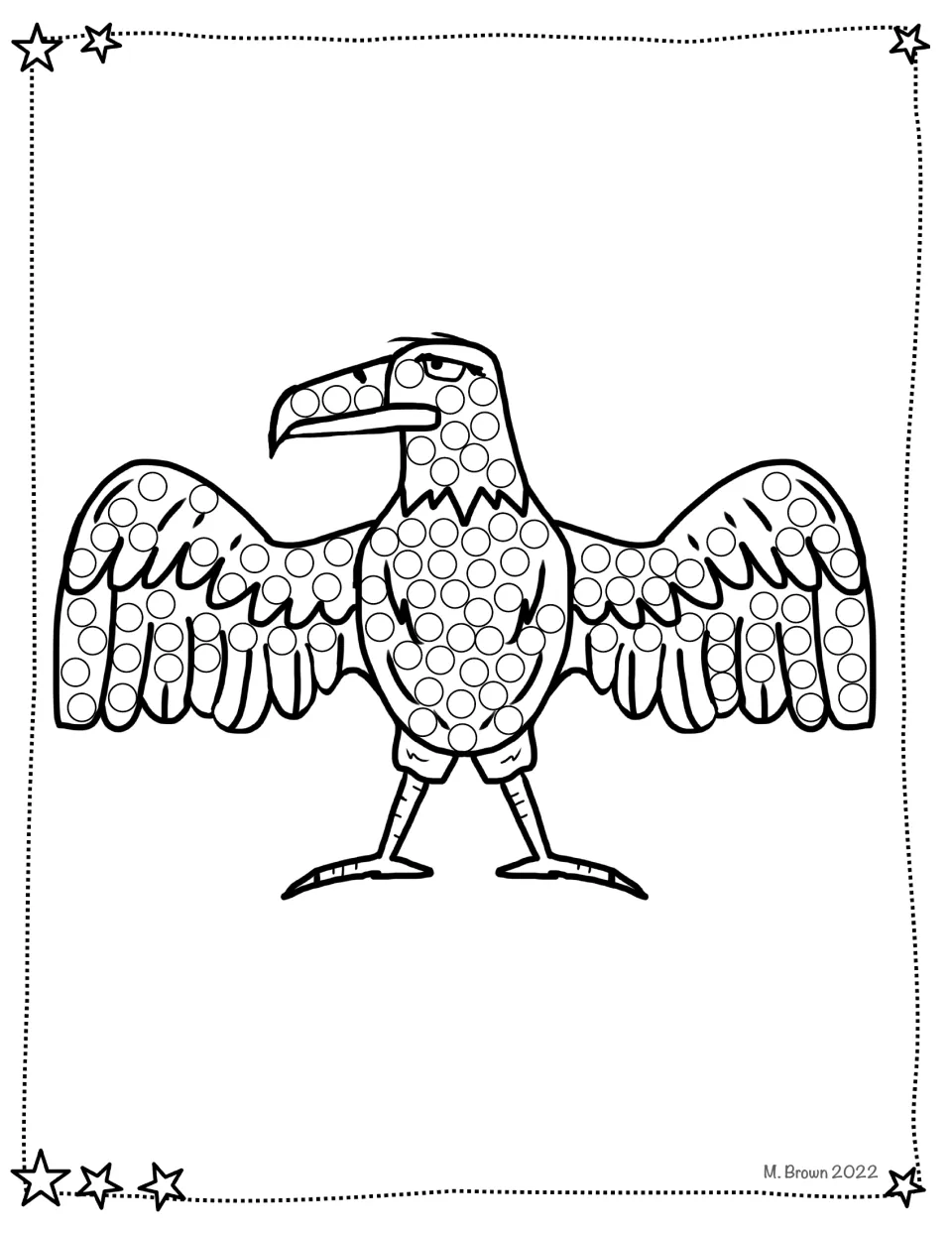 Eagle do-a-dot: students press a Q-tip or finger onto each dot across the eagle's spread wings, body and head