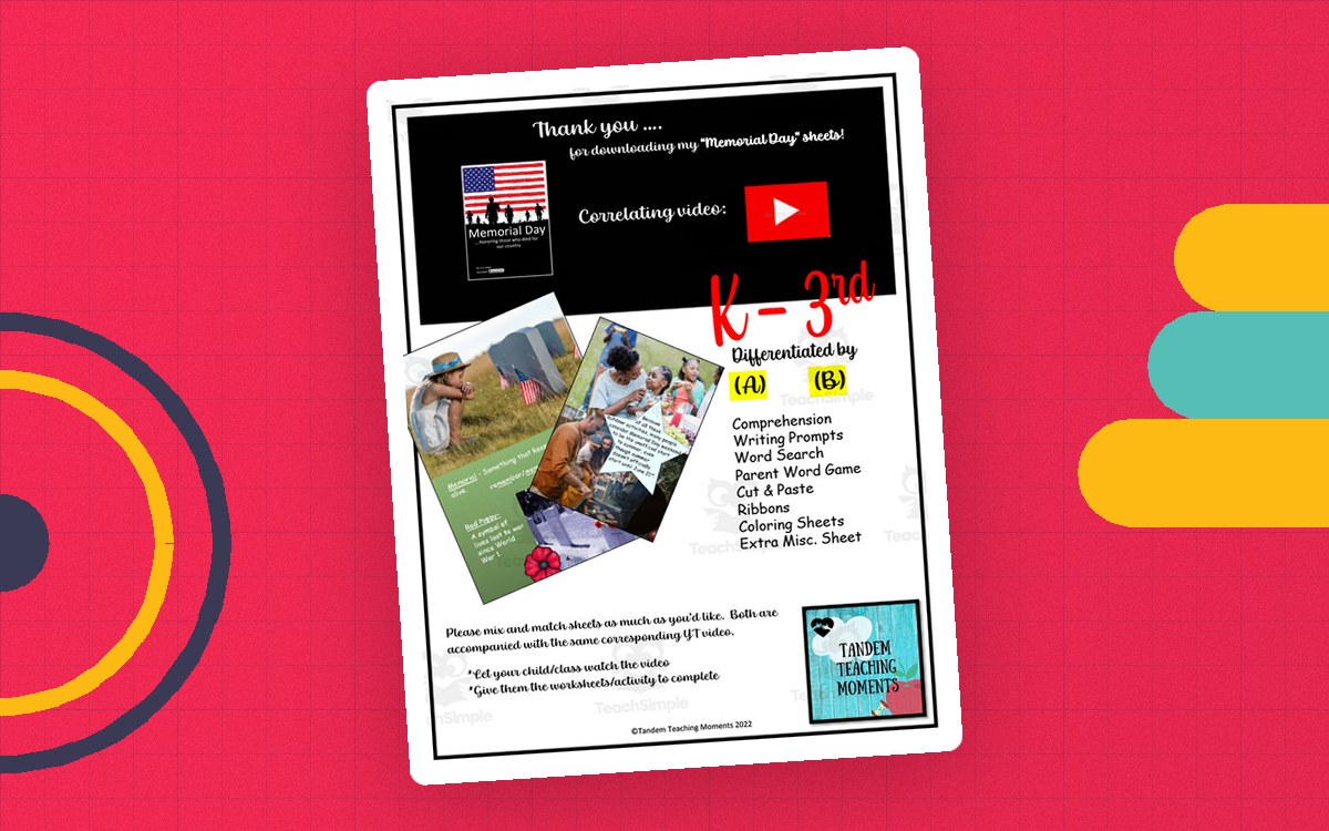 Memorial Day Worksheet Packet teaching resource preview