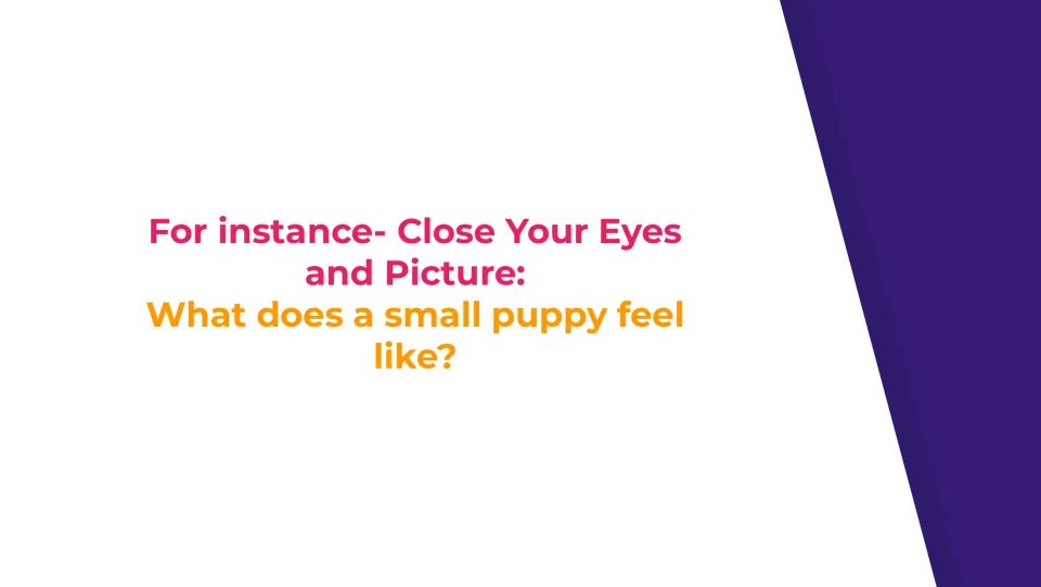 Memory lesson prompt asks students to close their eyes and picture what a small puppy feels like