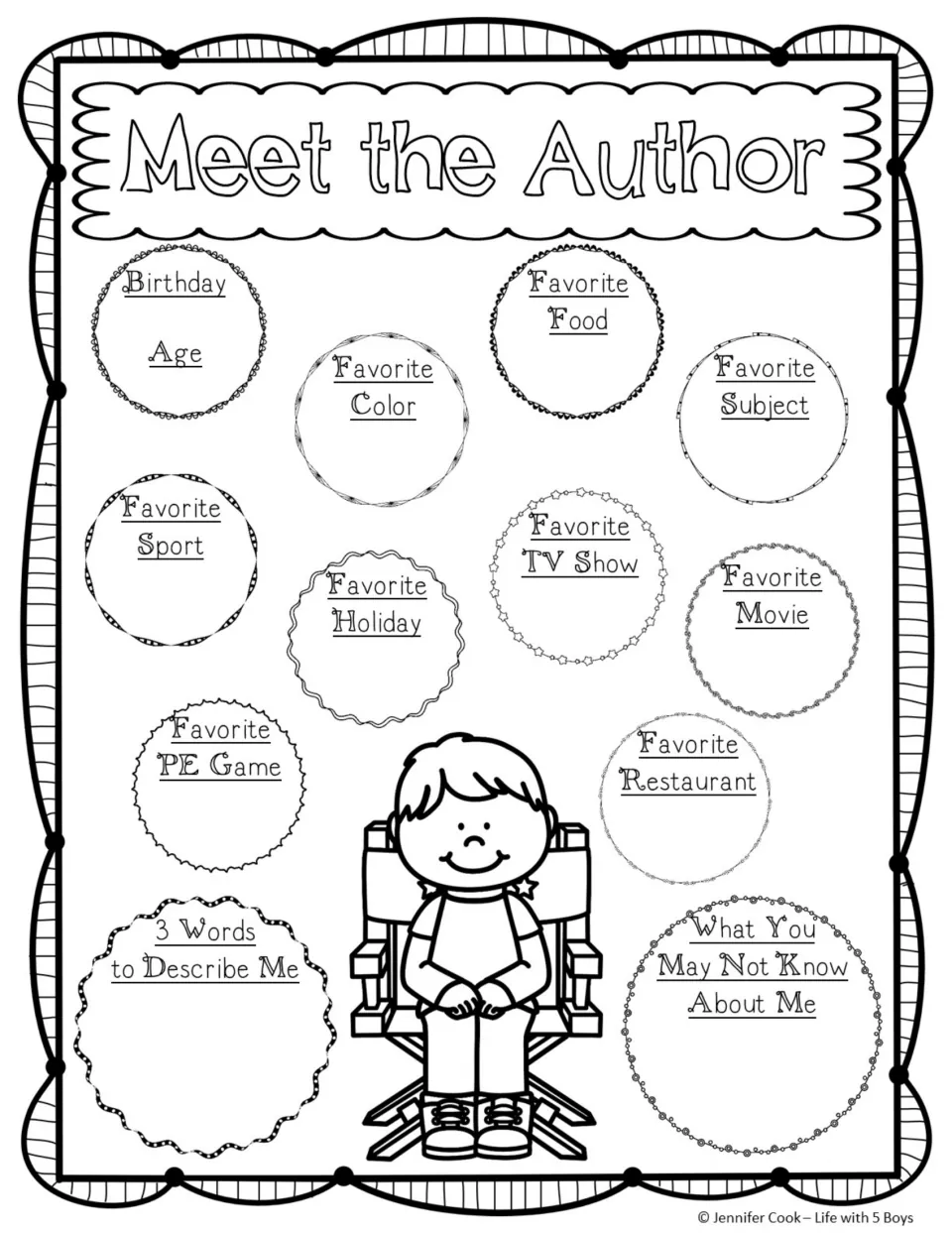 Meet the Author questionnaire, boy version: birthday, age, favorites, and what others may not know about me.