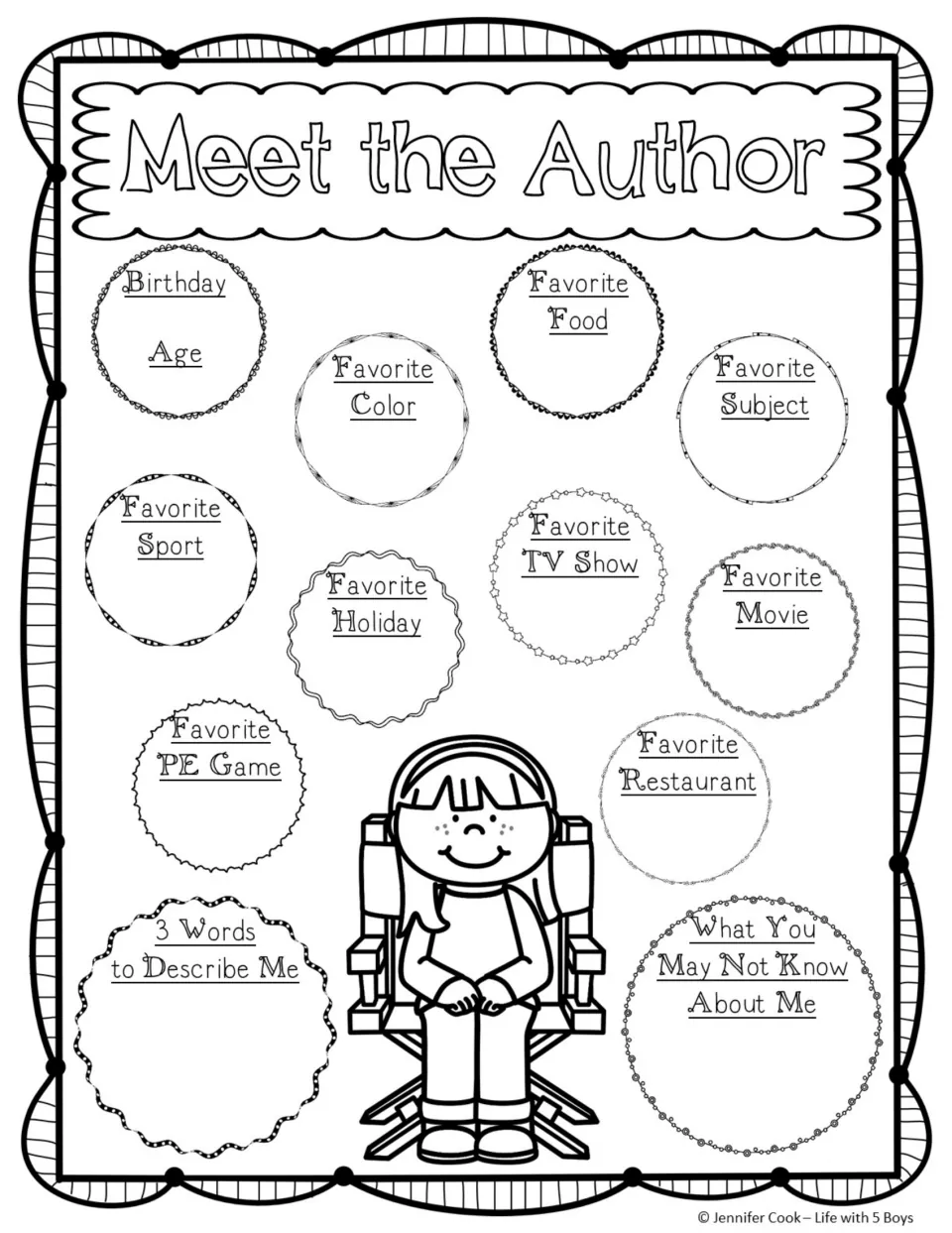 Meet the Author questionnaire, girl version: favorites, three words to describe me, and a little-known fact.