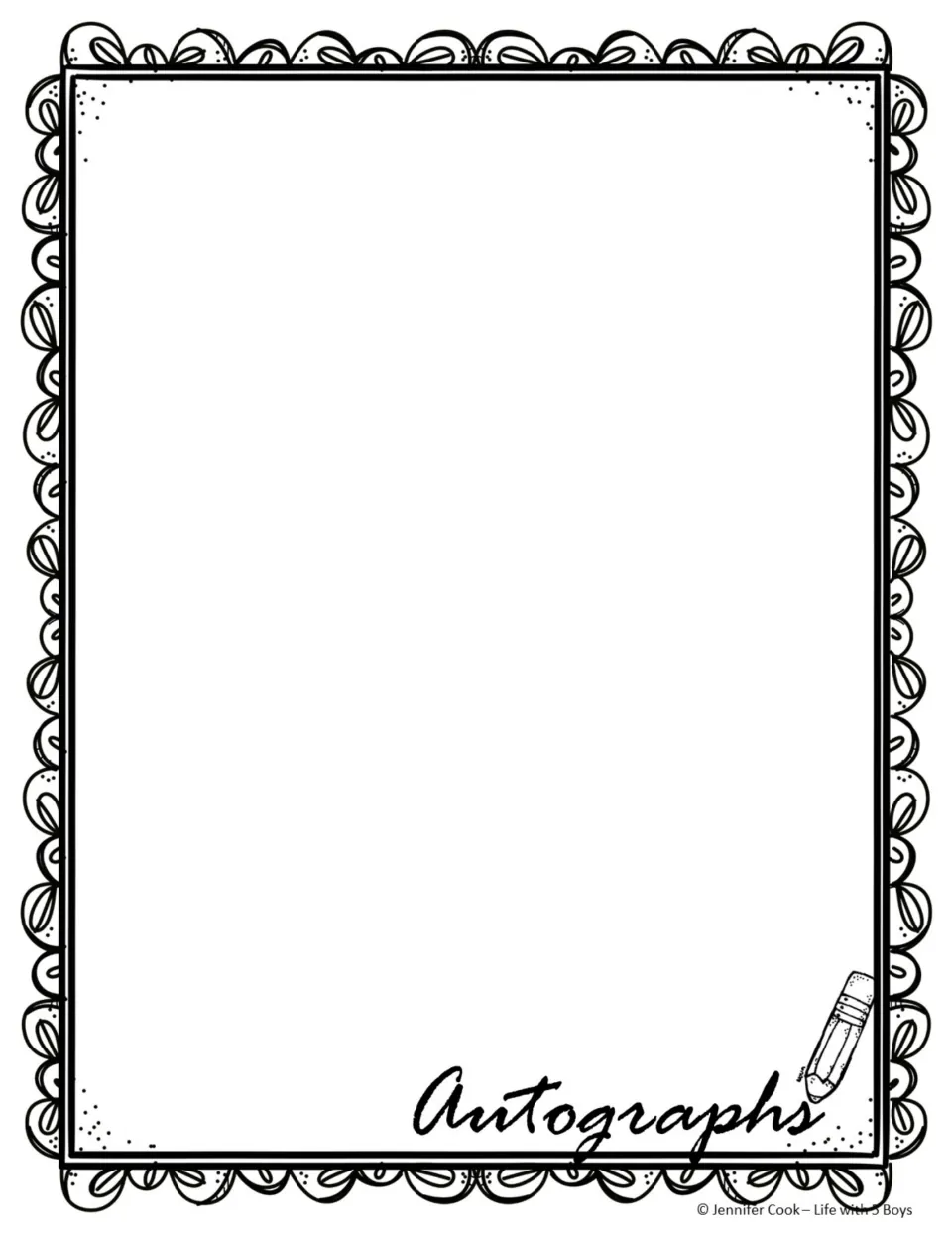 Memory book autograph option 1: an open signing area labeled 'Autographs' for classmates' signatures.
