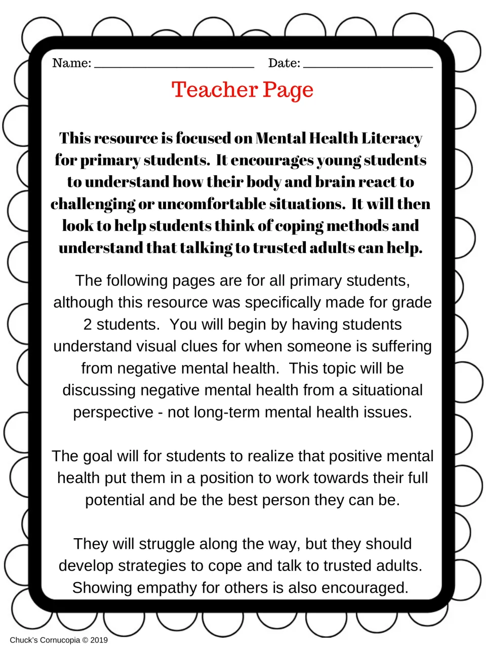 Teacher introduction explains situational mental health, coping methods, and help from trusted adults