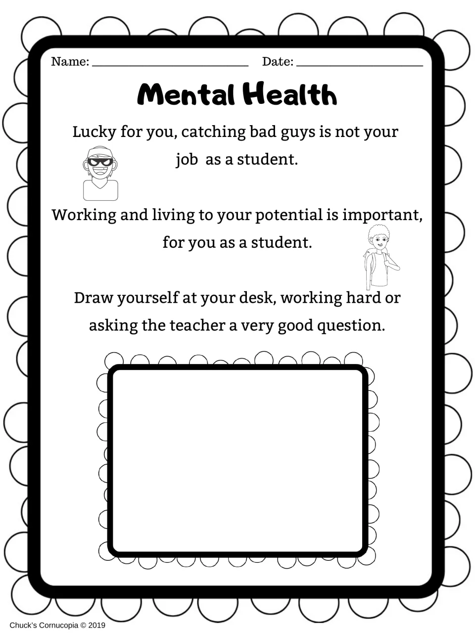 Student drawing activity asks children to draw themselves working at a desk or asking their teacher a question