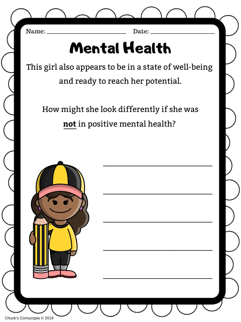 Mental health writing prompt asks how a smiling girl might look different if she were not feeling well