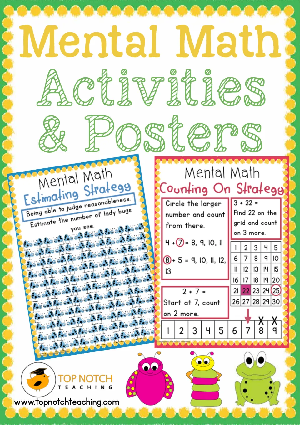 Cover of Mental Math Activities and Posters, showing examples of estimating and counting on strategy posters