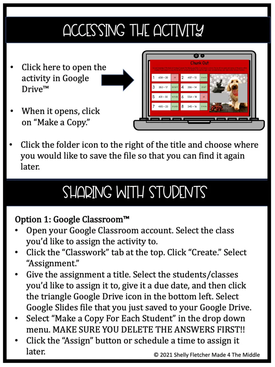 Accessing the activity: steps to copy the file from Google Drive and assign it to students through Google Classroom