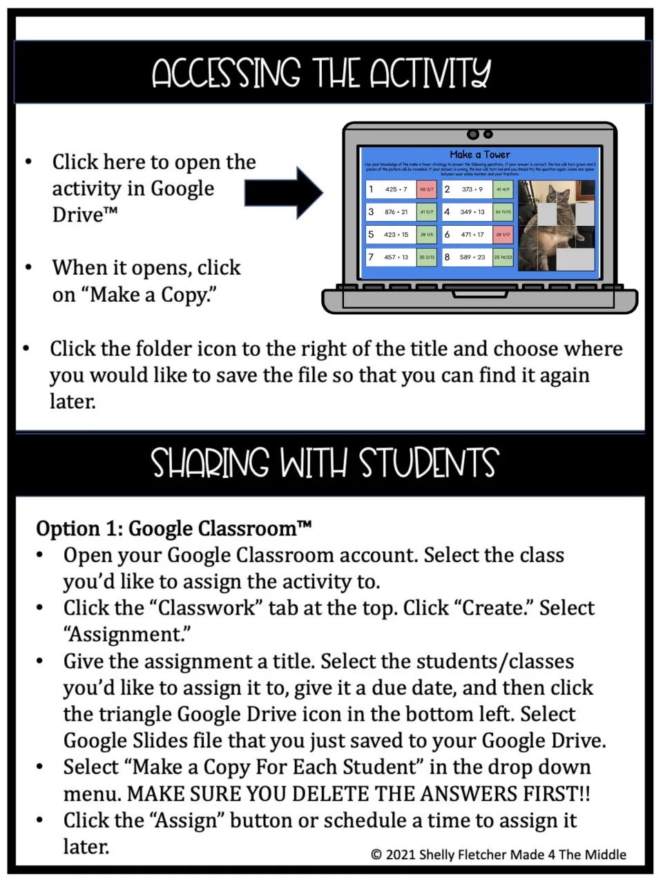 Accessing the Activity: steps to open and copy the Google Drive file, then assign to students through Google Classroom