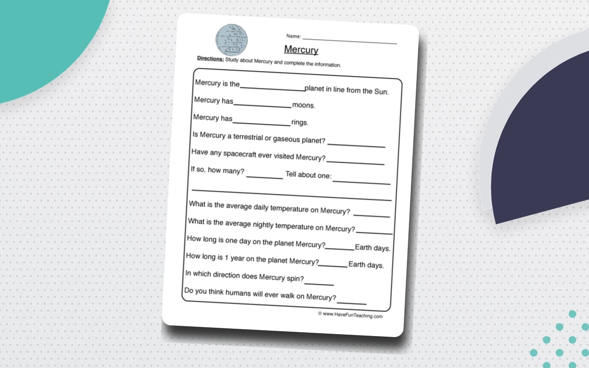 Mercury Planet Worksheet preview: Mercury fact organizer