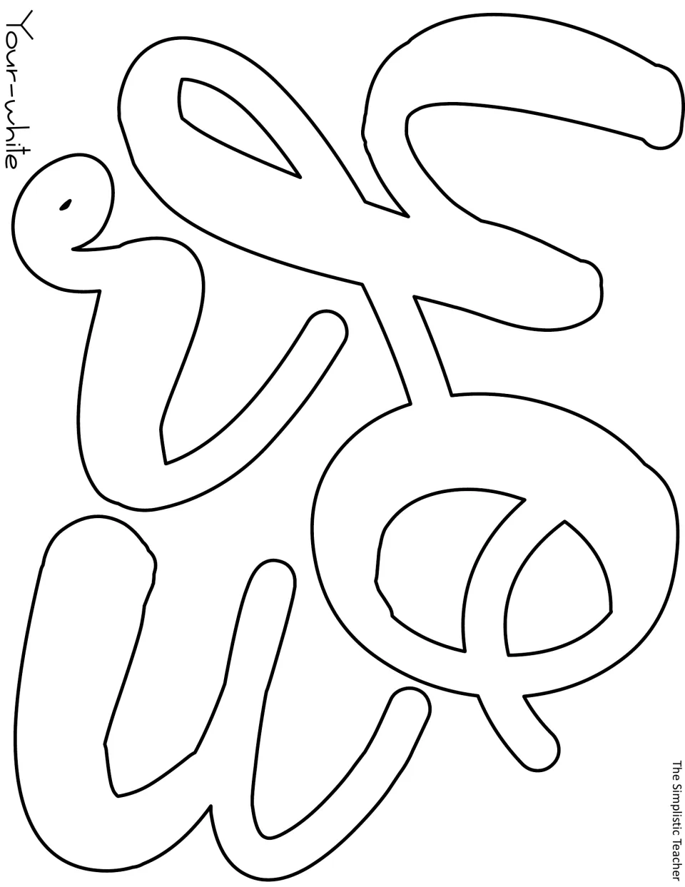 Script outline letters y, o and u labeled Your-white, cut-out pieces for the second word of the door greeting