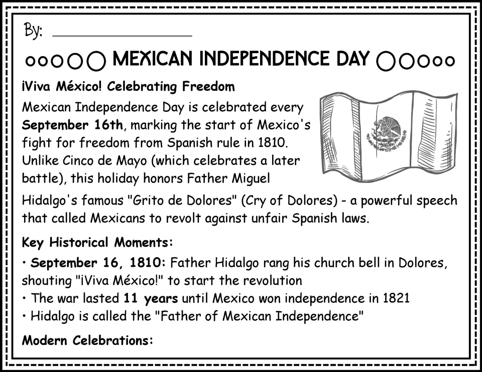 Black-and-white passage opening about September 16, Miguel Hidalgo, and Mexico's fight for independence