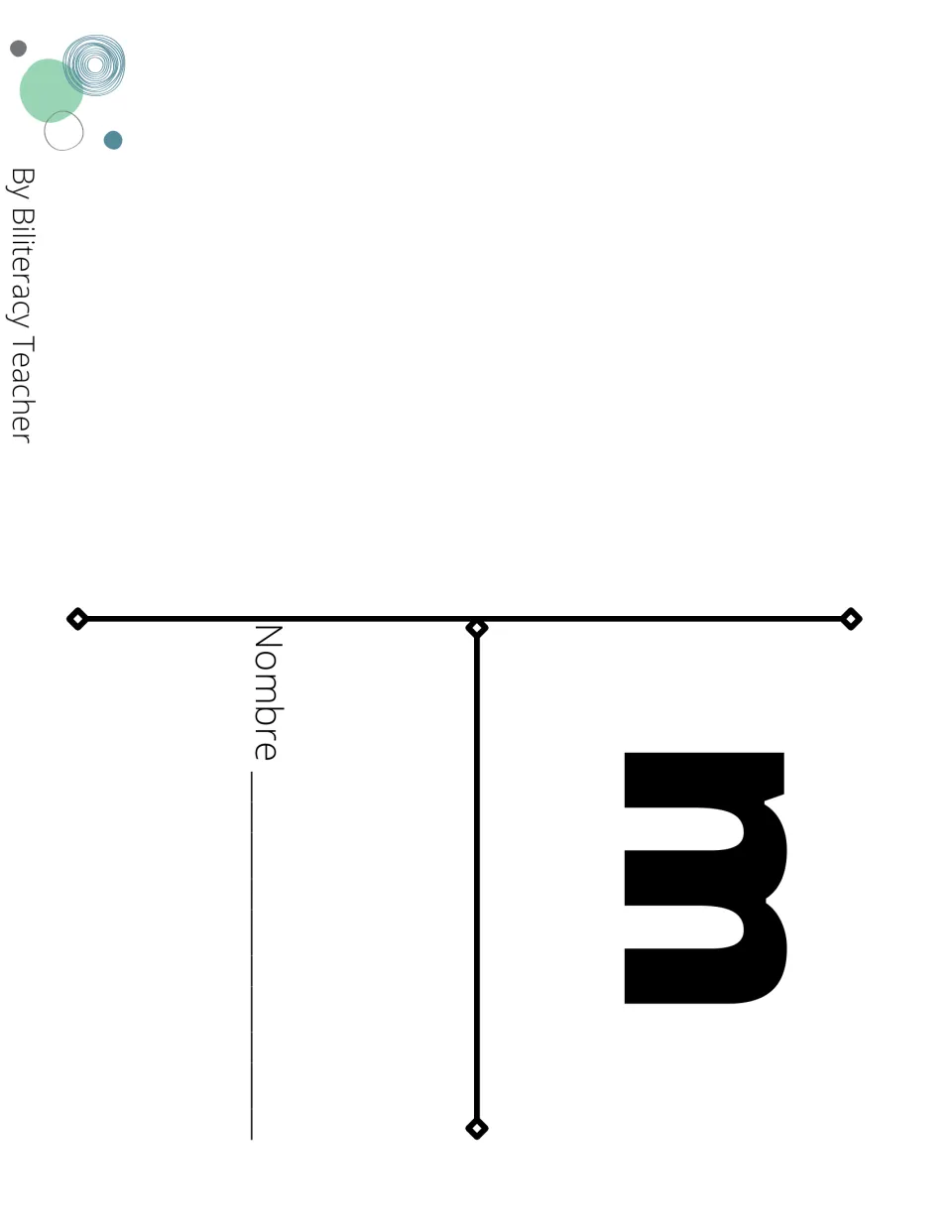 Front cover of a foldable m syllable booklet, printed sideways with a large letter m and a Nombre line for the student