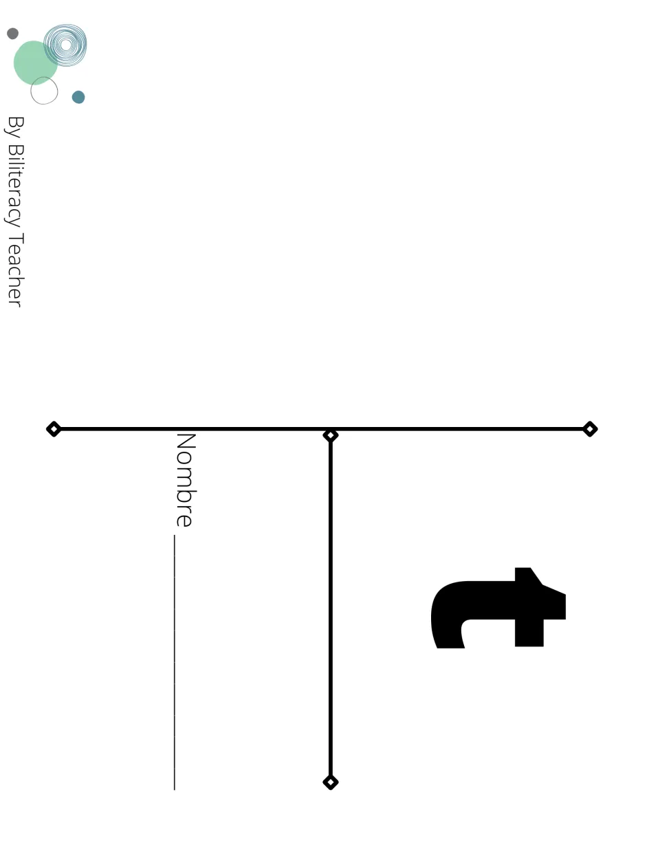 Fold-up booklet cover for the letter t: a large t plus Nombre, where students write their name before folding