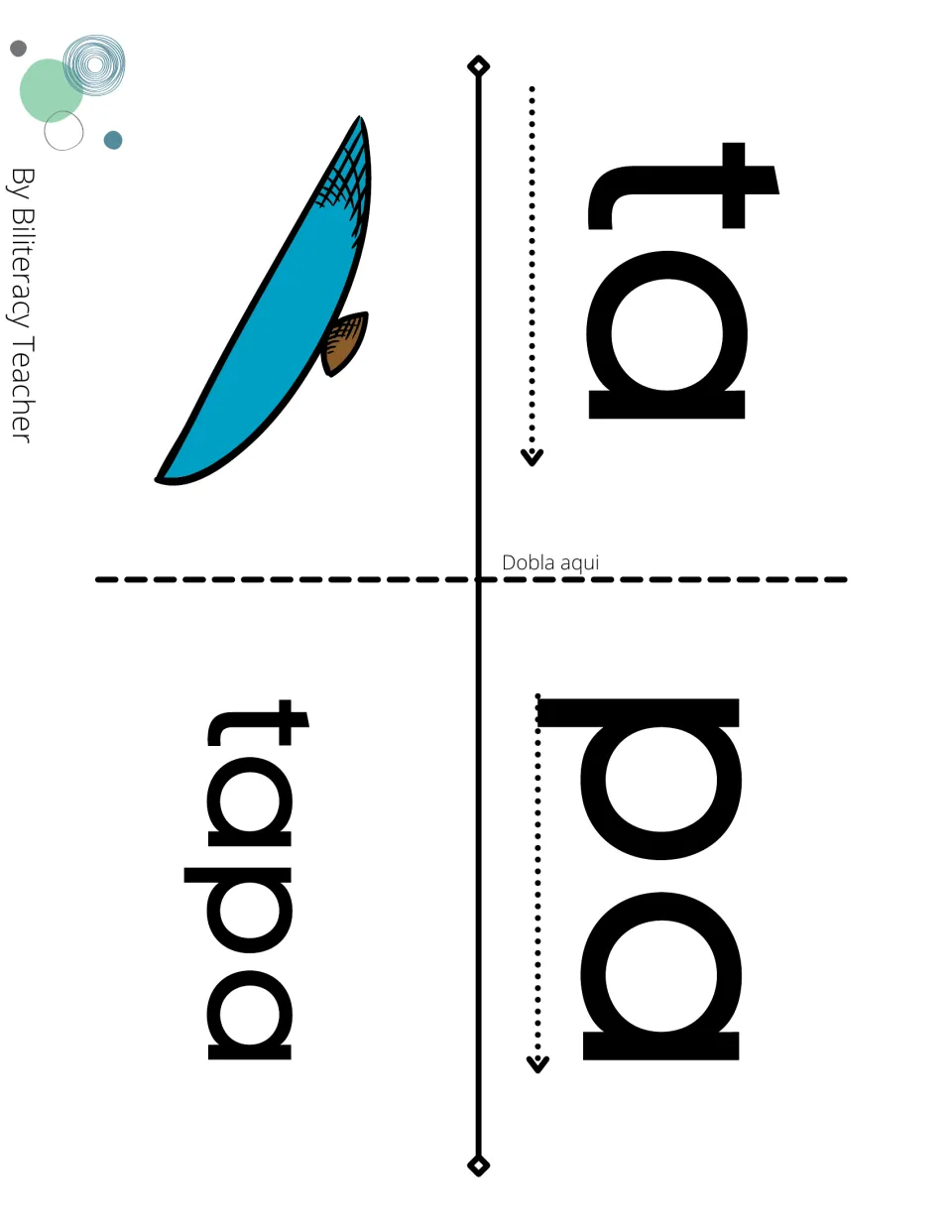 Syllable blending fold page: students trace along arrows to read ta and pa, then fold to reveal tapa with a lid picture