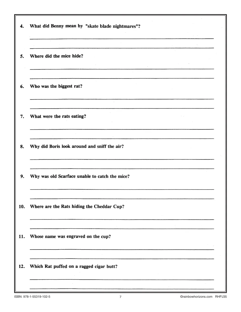 Chapter 2 Trapped questions: Benny's "skate blade nightmares," where the mice hide, the rats and whose name is on the cup