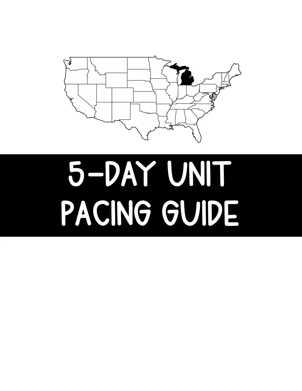 Five-day unit pacing guide divider introduces the daily Michigan plans for its capital and state symbols