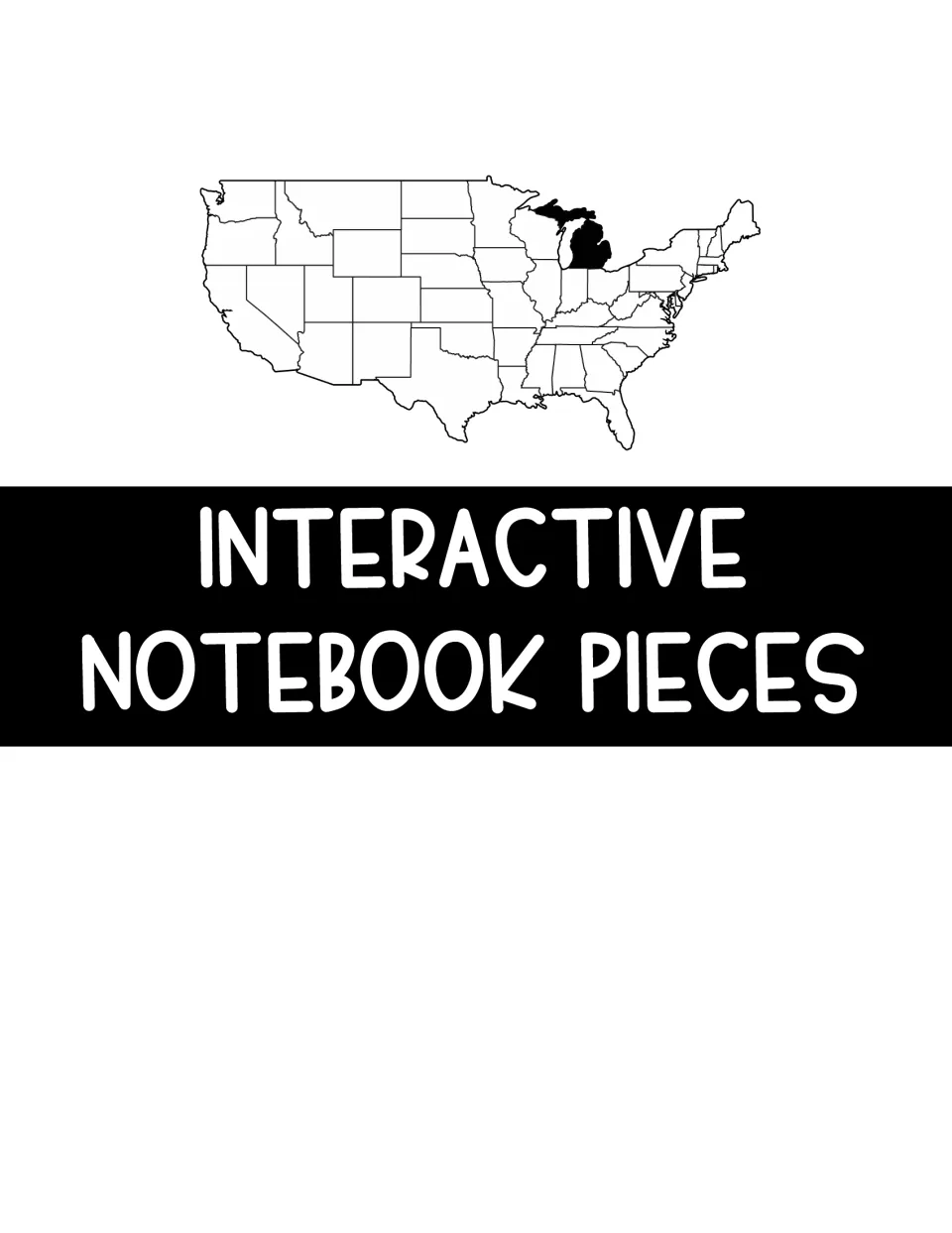 Interactive notebook section divider introduces six Michigan pieces for the state, capital, and symbols