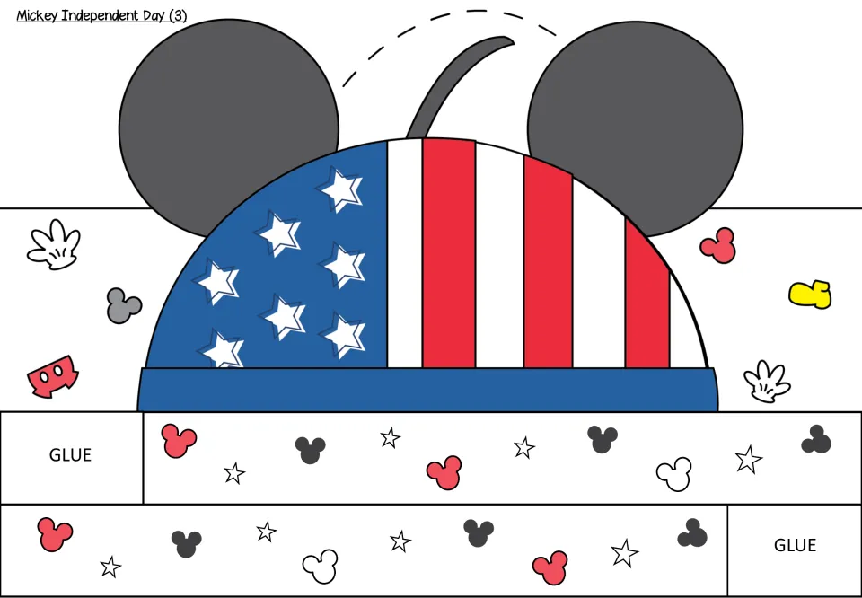 Mickey Independent Day (3): flag-pattern Mickey ear hat with gray ears and stars and stripes, plus headband strips to glue