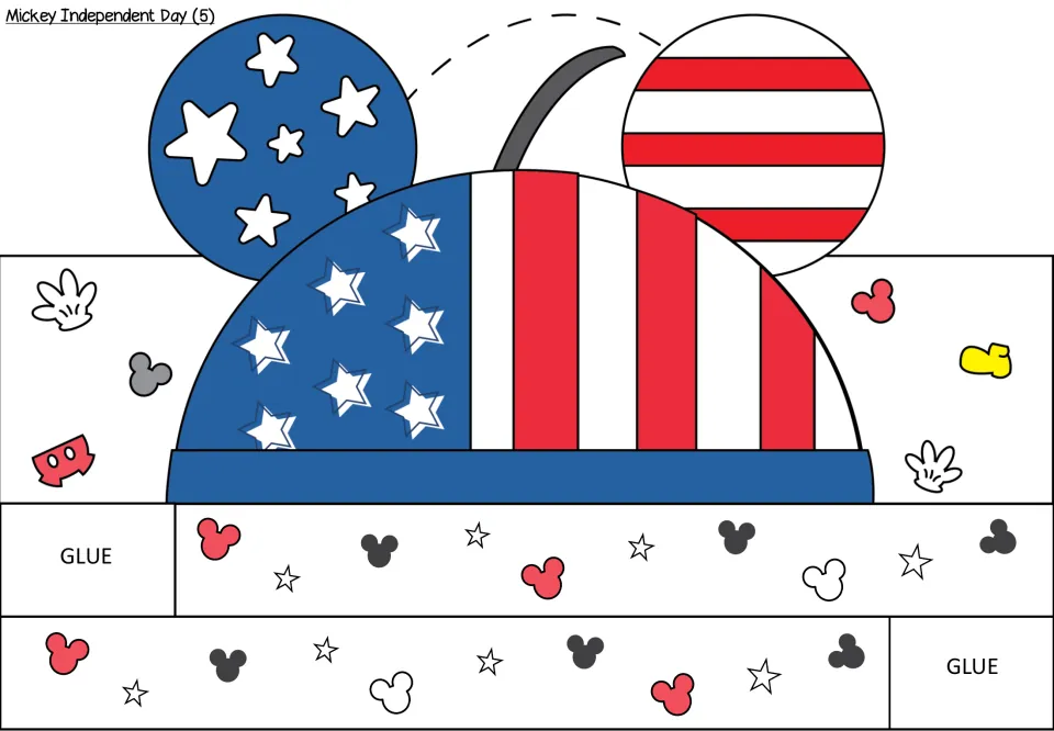 Mickey Independent Day (5): stars-and-stripes dome hat with star-pattern and striped ears, plus headband strips to glue