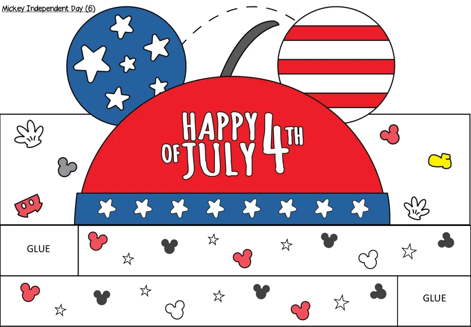 Mickey Independent Day (6): red dome hat reading Happy 4th of July, flag-pattern ears, a star band and headband strips