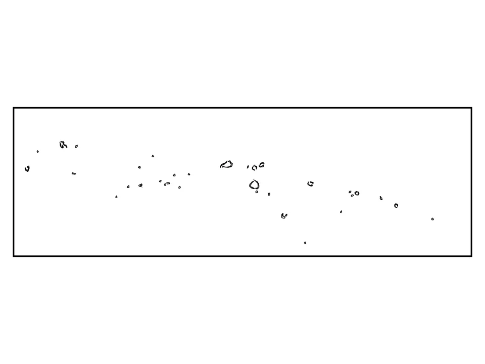 Blank outline map of Micronesia showing the scattered island chain from west to east with no names or capital marked