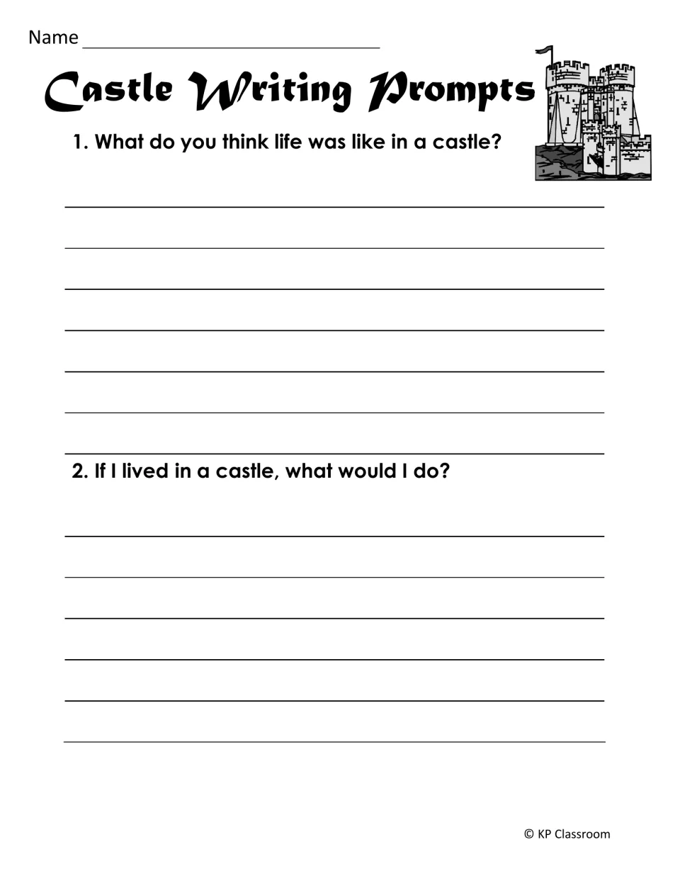Castle writing activity asks what life was like in a castle and what students would do if they lived in one