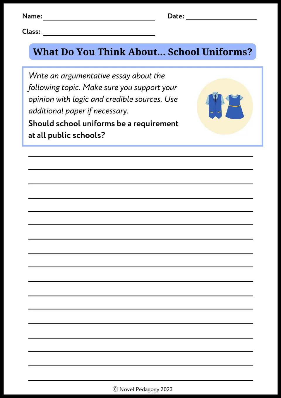 School uniforms argumentative prompt: students write an essay on whether uniforms should be required at all public schools