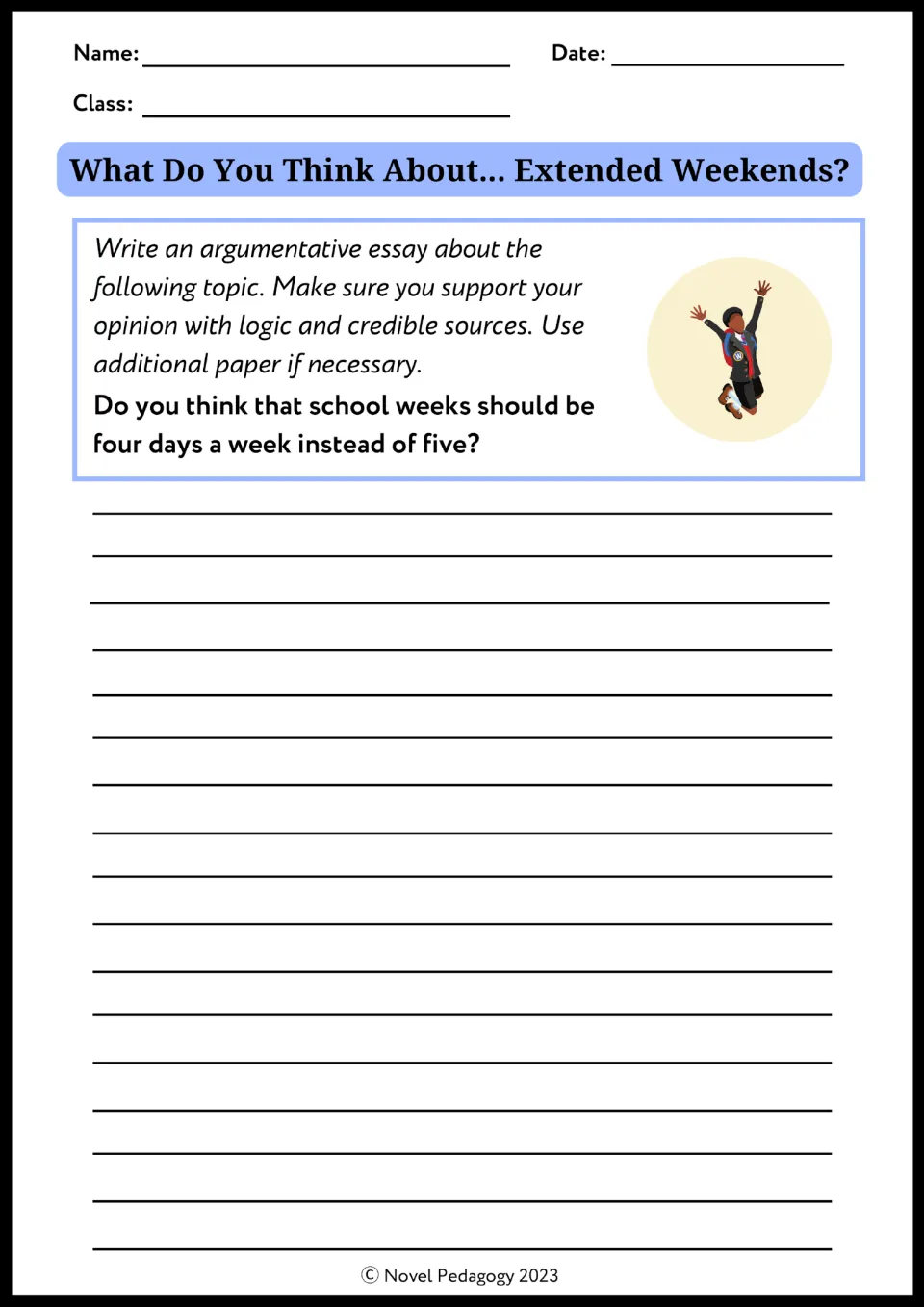 Extended weekends essay prompt: students take a position on whether school weeks should be four days instead of five