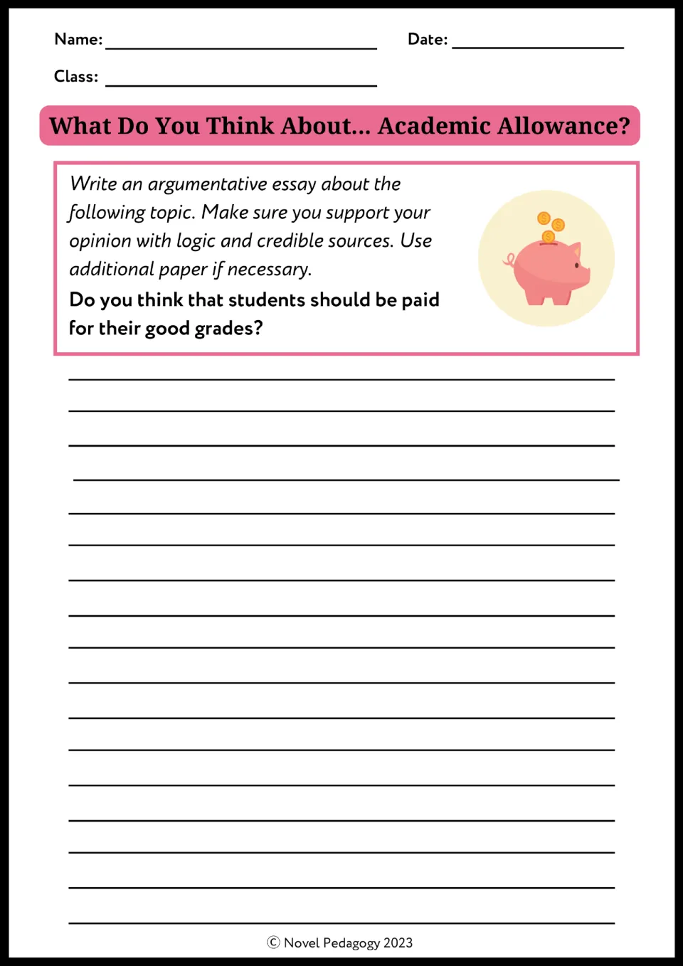 Academic allowance essay prompt: students argue whether students should be paid for good grades, using logic and sources