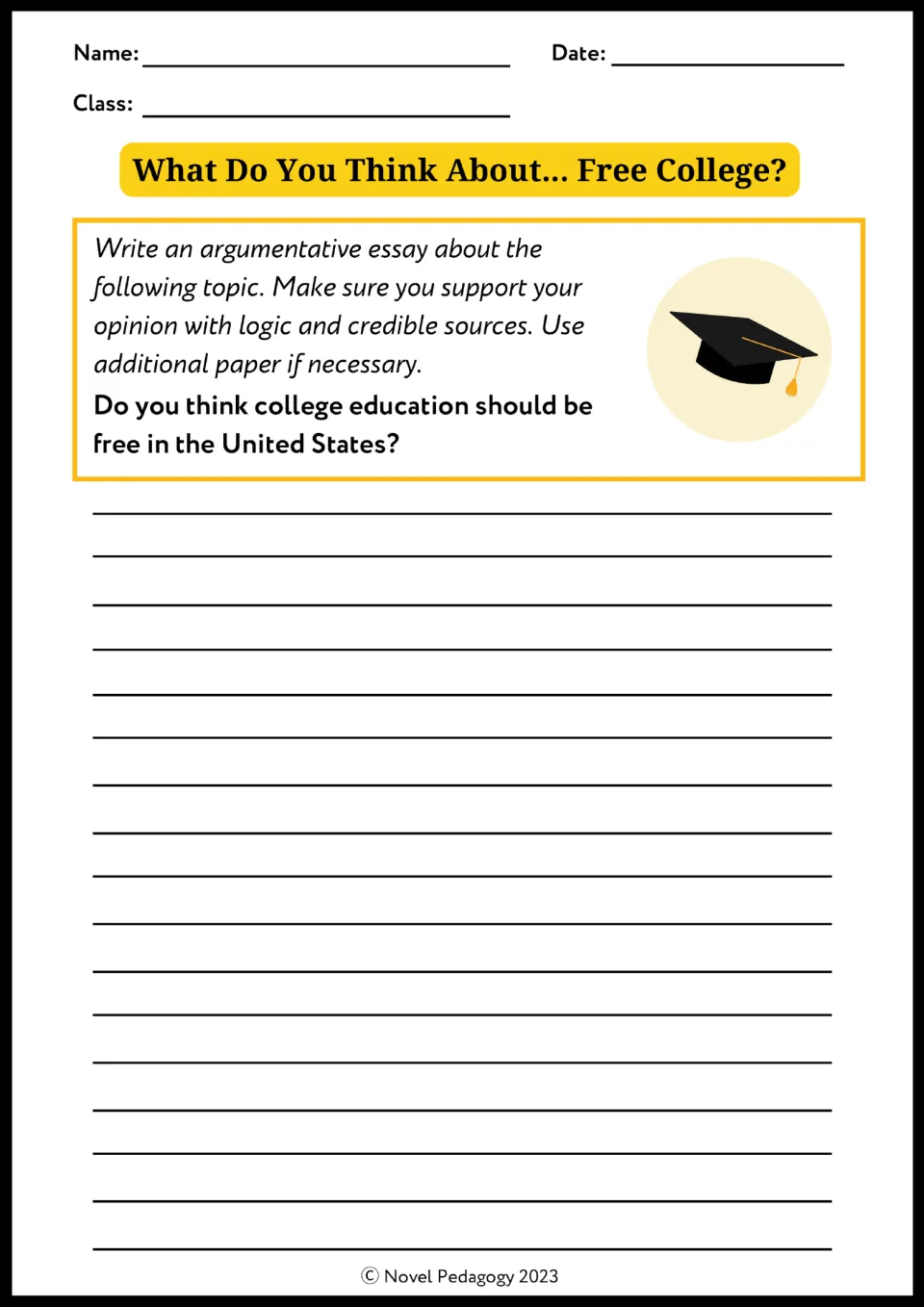 Free college essay prompt: students write an argument on whether college education should be free in the United States