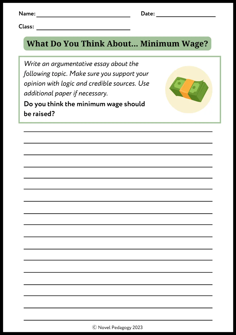 Minimum wage essay prompt: students state and defend a claim on whether the minimum wage should be raised, using sources