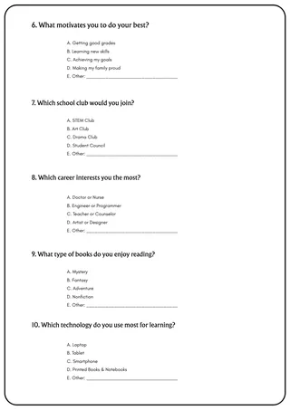 Middle School Student Interest Survey Pack – sample page 2
