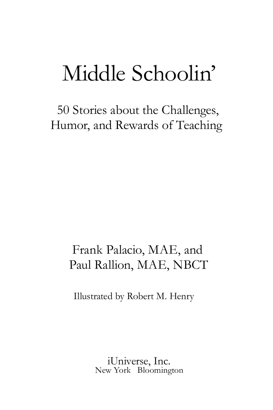 Title page for the teaching story collection, naming Frank Palacio, Paul Rallion, and illustrator Robert M. Henry
